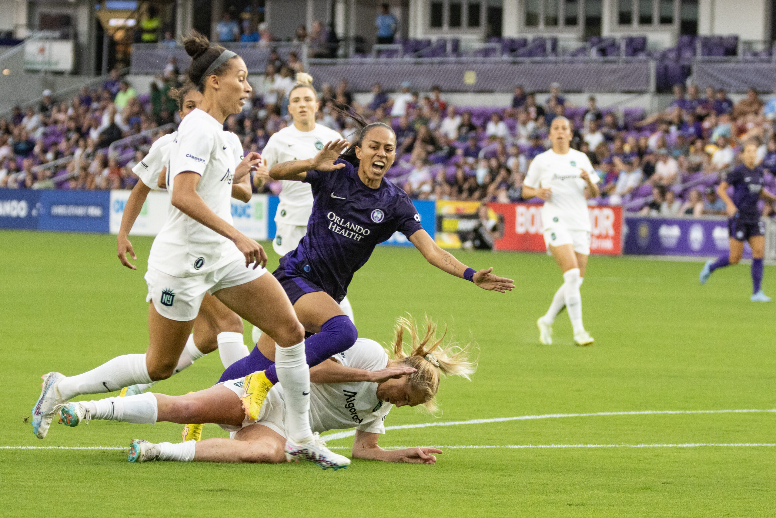 Adriana is tackled forcefully during the 4/15/23 game with Gotham FC.